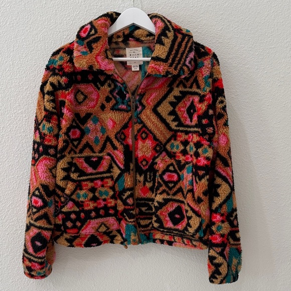 Billabong Jackets & Blazers - BILLABONG | Sherpa Fleece Multicolor Patterned Jacket Tribal Small